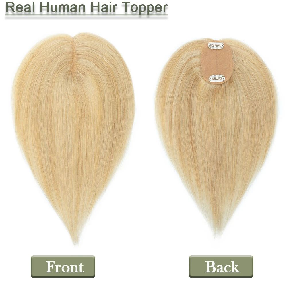 Small Human Hair Topper 2.3''x 3.5'' Silk Base Natural Hair Piece For Women 2 Clips on Hairpiece Invisible Light Topper