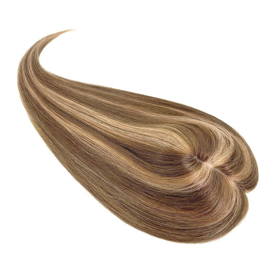 Brown Highlight Clip on Premium Human Hair Topper for Women