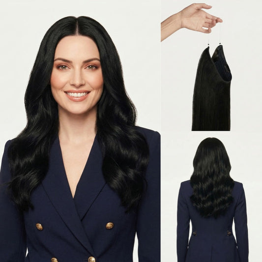 100% Human Hair Halo Extensions - Natural Black