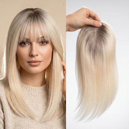 4''x4.7'' Premium Virgin Human Hair Toppers with Bangs, Seamless Wiglets for Thinning Hair