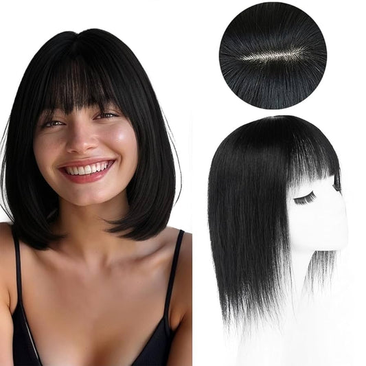 Comfortable&Breathable Straight Hair Topper With Bangs For  Women With Thinning Hair
