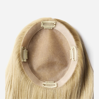 4*5 inches Mono Base Blonde Hair Toppers With Root Human Hair Topper With Bangs