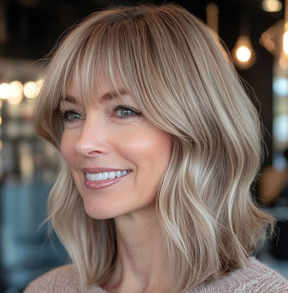 Luxury & Undetectable Natural Wavy Hair Topper With Bangs for Thinning Hair