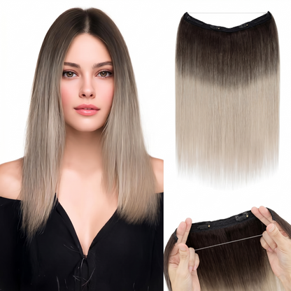 Secure Fit Hybrid Halo Hair Extensions - Non-Slip Clips & Invisible Wire, Seamless Natural Synthetic Fiber for Instant Volume & Thickness