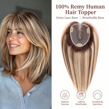 4x4.6" Swiss Mesh Hair Topper — Seamless Remy Human Hair with Graduated Volume