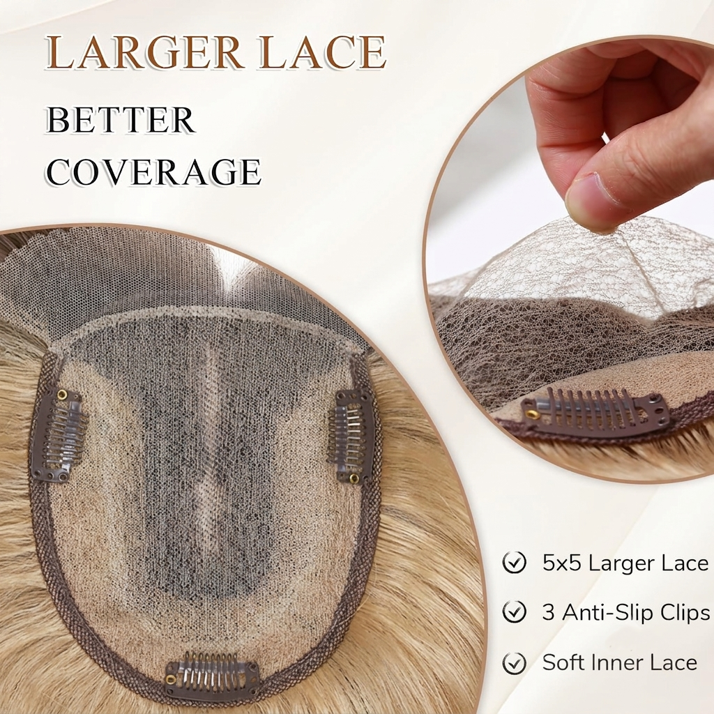 14" Lace Front Short Straight Hair Topper – Invisible Seamless Center Part Hairpiece