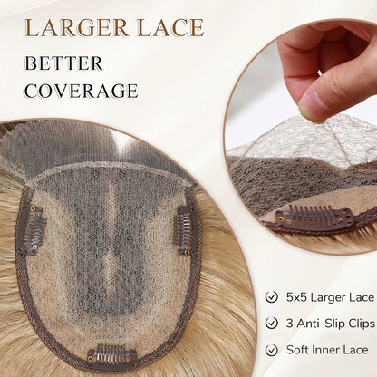 14" Lace Front Short Straight Hair Topper – Invisible Seamless Center Part Hairpiece