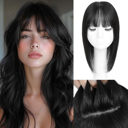 Silk Base Straight Hair Topper With Bangs For Thinning Hair