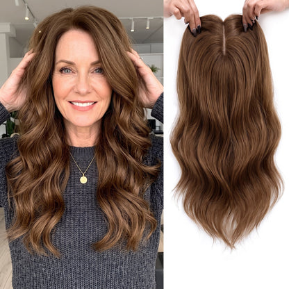 Seamless Wavy Hair Topper for Women – Natural Hairline & Crown Volume