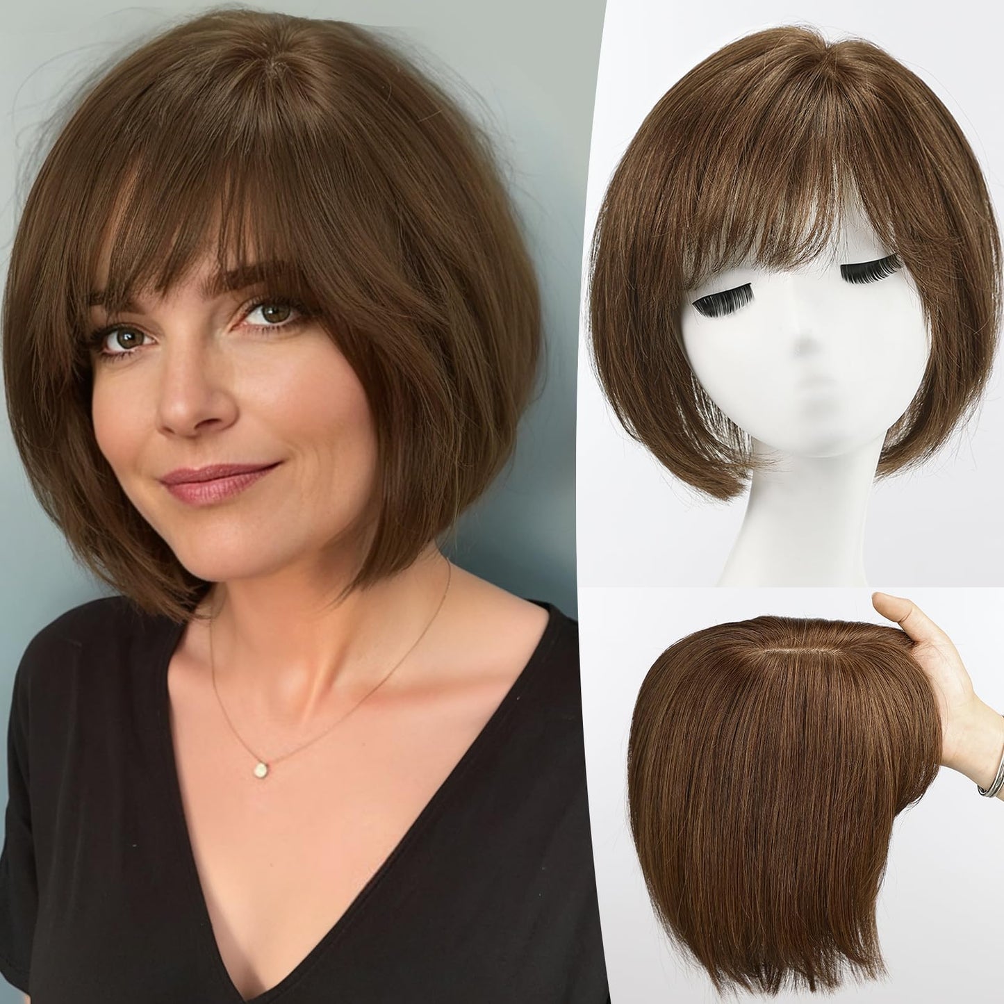 Hot Sale Breathable&Comfortable Hair Topper with Bangs for Women
