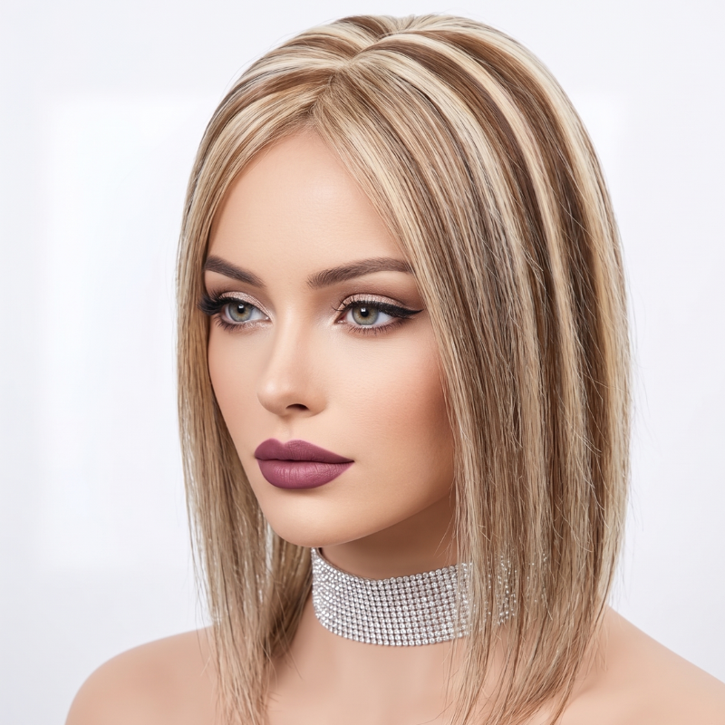 2.8" x 4.3" Silk Base Human Hair Topper – Middle Part Volume Booster for Thinning Hair