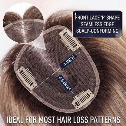 4x4.6" Swiss Mesh Hair Topper — Seamless Remy Human Hair with Graduated Volume