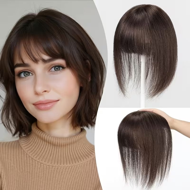 Damage-Free Straight Hair Topper with Bangs – Natural Volume Clip-in for Thinning Hair