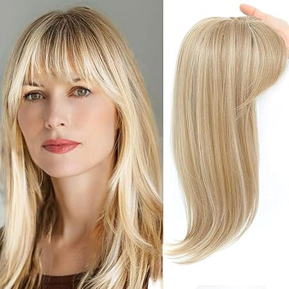 Silk Base Straight Hair Topper With Bangs For Thinning Hair