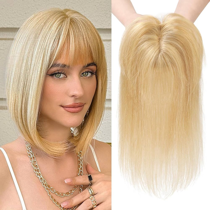 Summer Breathable  Straight Hair Topper With Bangs For Thinning Hair