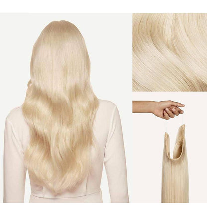20 inch Ash Blonde Highlights Remy Human Halo Hair Extension Natural Hidden Wire