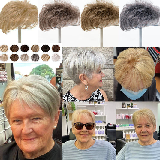 Hot Sale 🔥  Natural Short Hair Topper Invisible Hair Piece For Thinning Hair Full Coverage