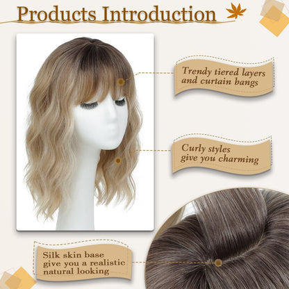 Hot Sale Premium Wavy Hair Topper With Bangs for Thinning Hair – Natural Looking Voluminous Human Hair