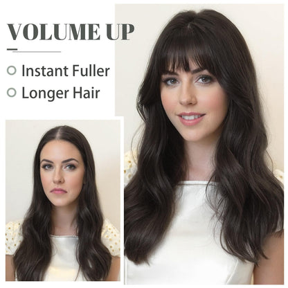 Luxury & Undetectable Natural Wavy Hair Topper With Bangs for Thinning Hair