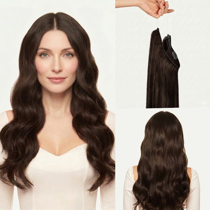 100% Human Hair Halo Extensions - Dark Brown