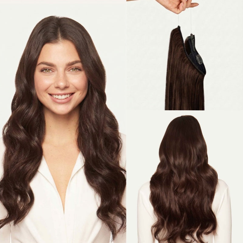 100% Human Hair Halo Extensions - Chocolate Brown