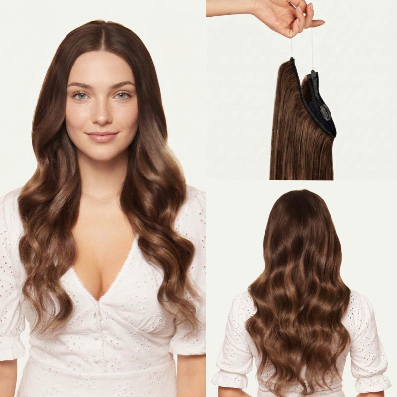 100% Human Hair Halo Extensions - Ash Brown Highlights