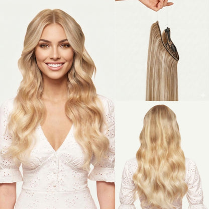 100% Human Hair Halo Extensions - Ash Brown Highlights