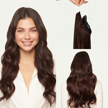 100% Human Hair Halo Extensions - Ash Brown Highlights