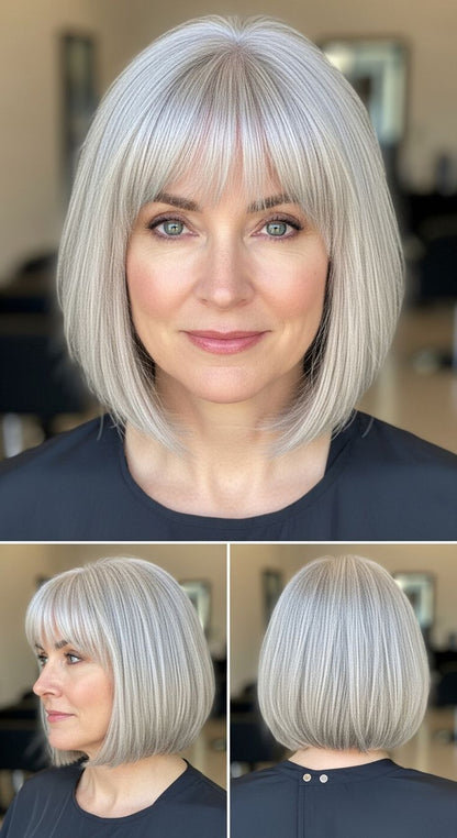 Premium Short Straight Hairpiece with Bangs - Instant Fullness & Breathable Comfort
