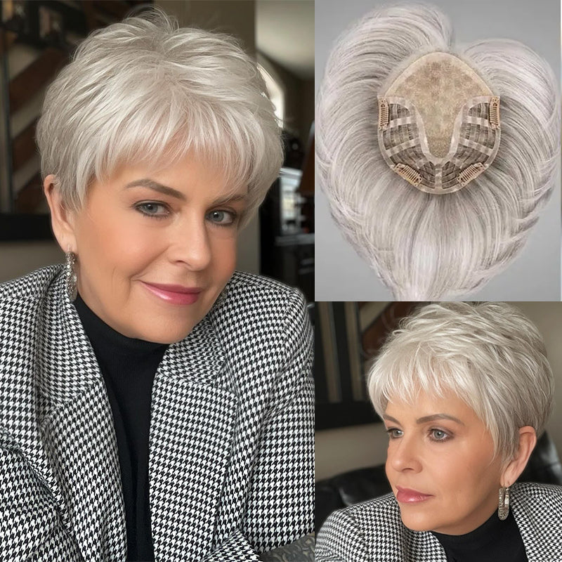 Hot Sale 🔥 Summer Breathable Lace Base Natural Short Remy Hair Topper