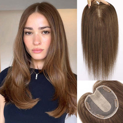 US Clearance Sale: Human Hair Clip-In Topper, Silk Base Made with Real Human Hair.