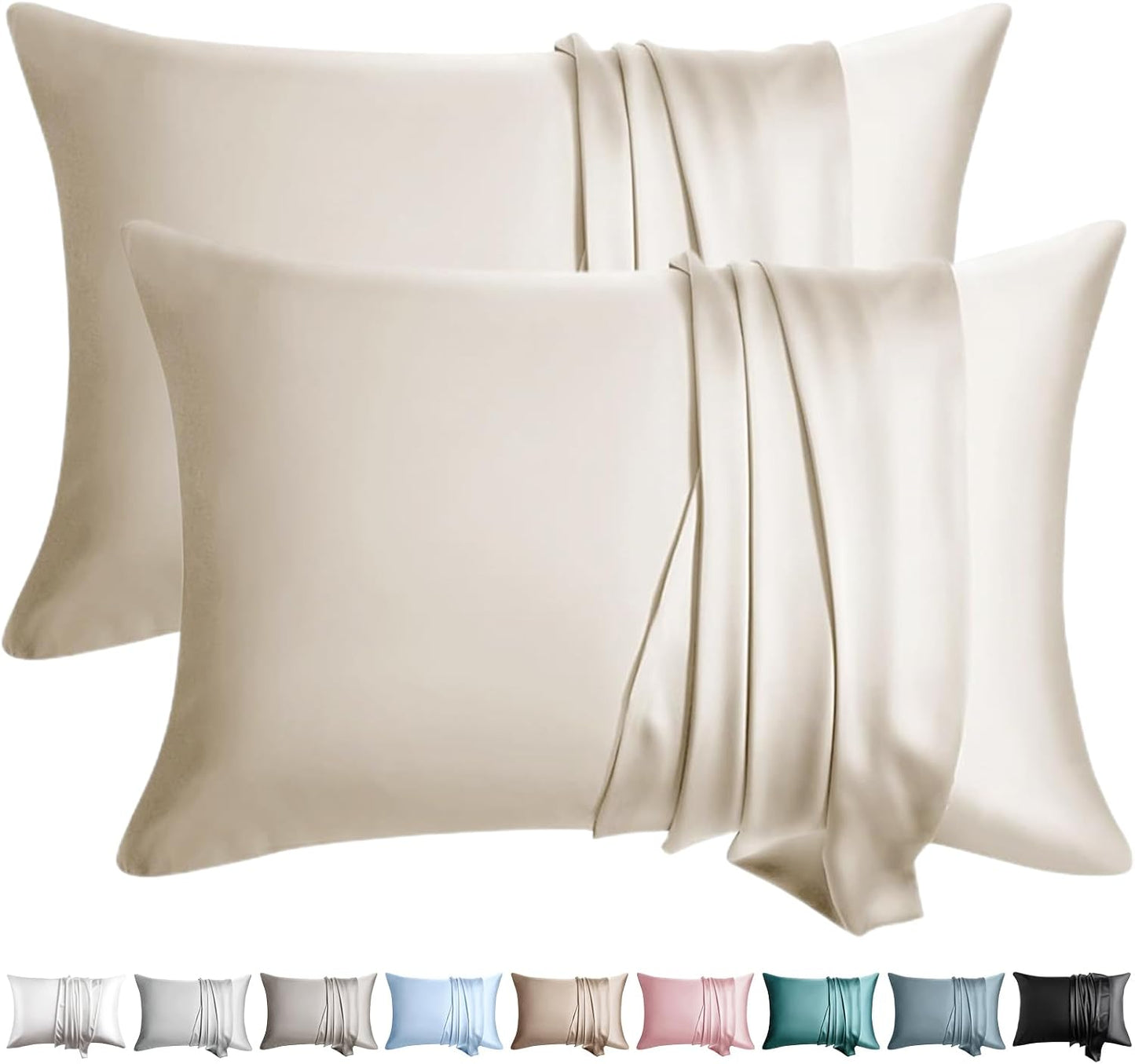 100% Silk Pillow Cases 2 Pack Silk Pillowcase for Hair and Skin Set of 2 Highest Grade 6A Silk Soft Breathable