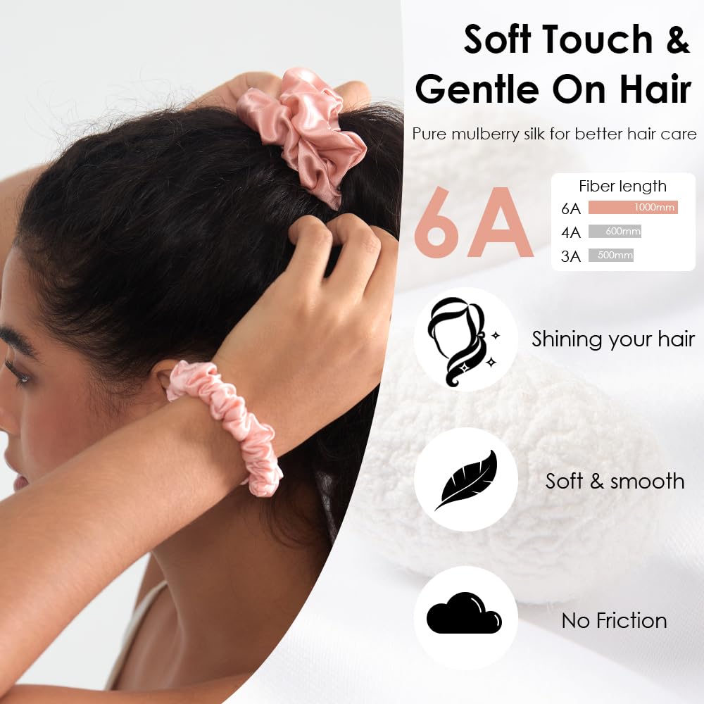 3Pack 4cm Silk Scrunchies Mulberry Silk 16 Momme Elastic Band Scrunchy Hair Ties For Women Girls