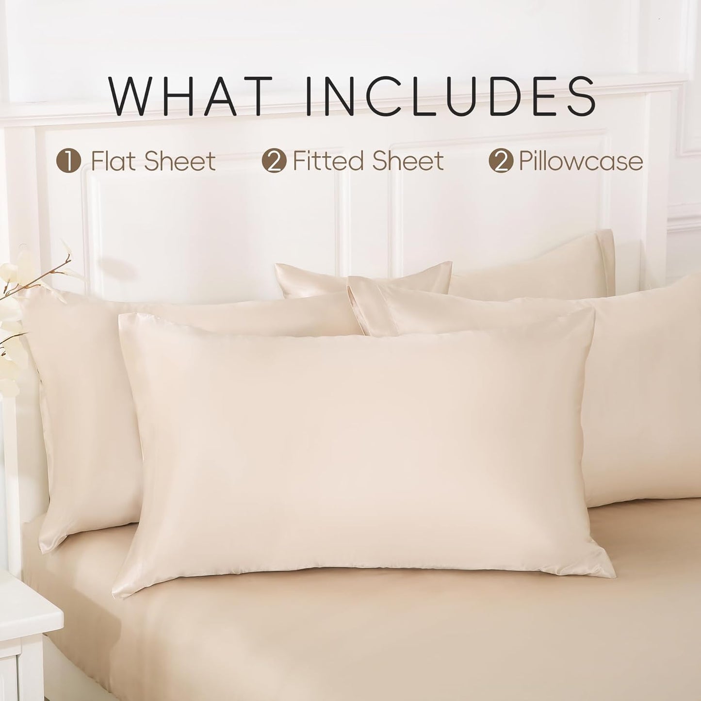 4 Piece Luxury Satin Bed Sheets Set with Pillowcases - Ultra Soft & Silky, Hypoallergenic