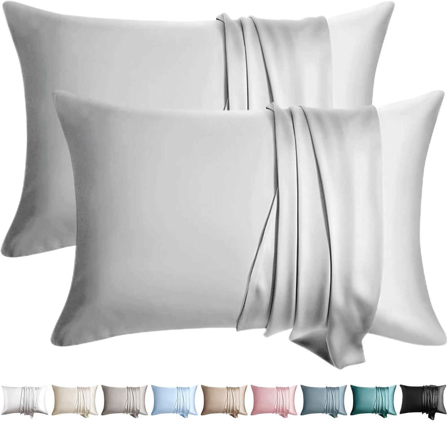 100% Silk Pillow Cases 2 Pack Silk Pillowcase for Hair and Skin Set of 2 Highest Grade 6A Silk Soft Breathable