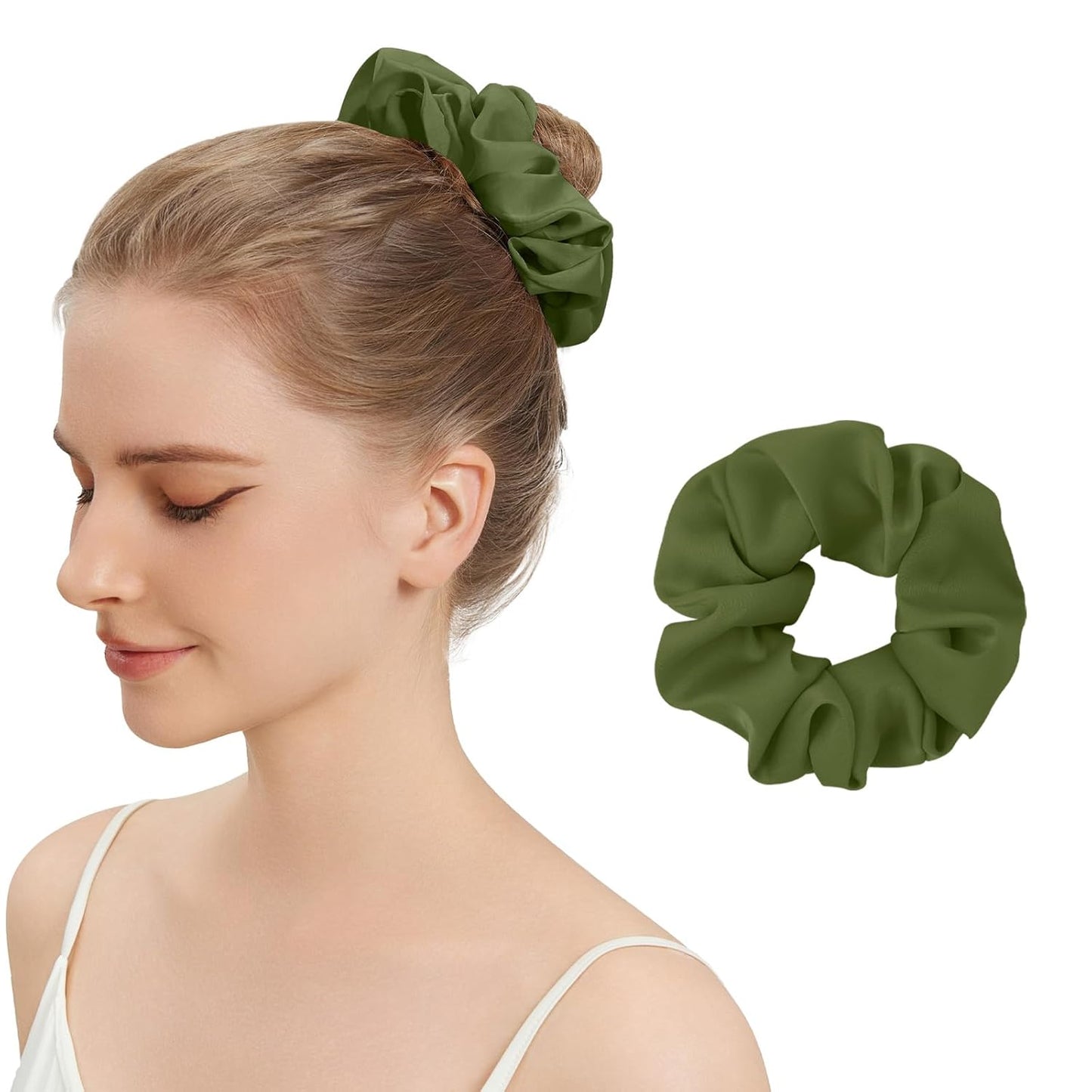 6PCS 100% Mulberry Silk Scrunchies Set, 2 Large and 4 Thin Silk Hair Ties for Women