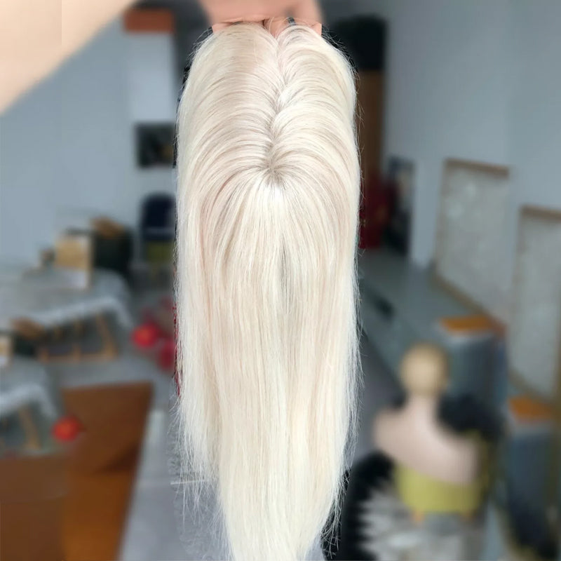 Shoulder Length Grey Full Handtied Mono Base Human Hair Topper for Women