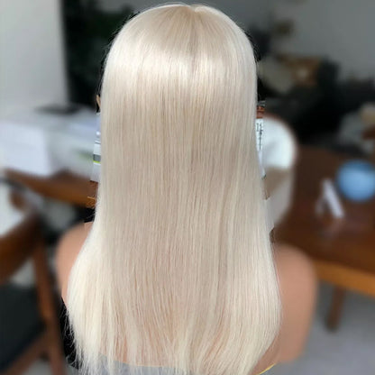 100% Virgin Remy Light Silver Mono Base Human Hair Topper With Bangs for Women