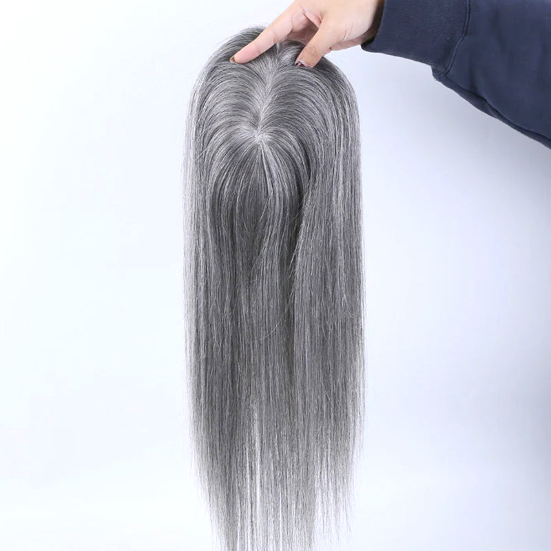 White Silver Gray Mono Base Brazilian Virgin Hair Topper For Hair Loss 【Pre Sale】
