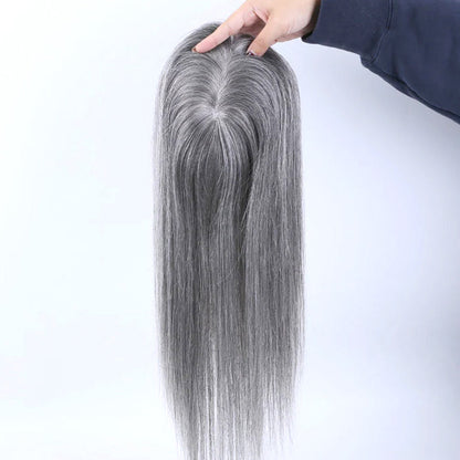 100% Virgin Remy Light Silver Mono Base Human Hair Topper With Bangs for Women
