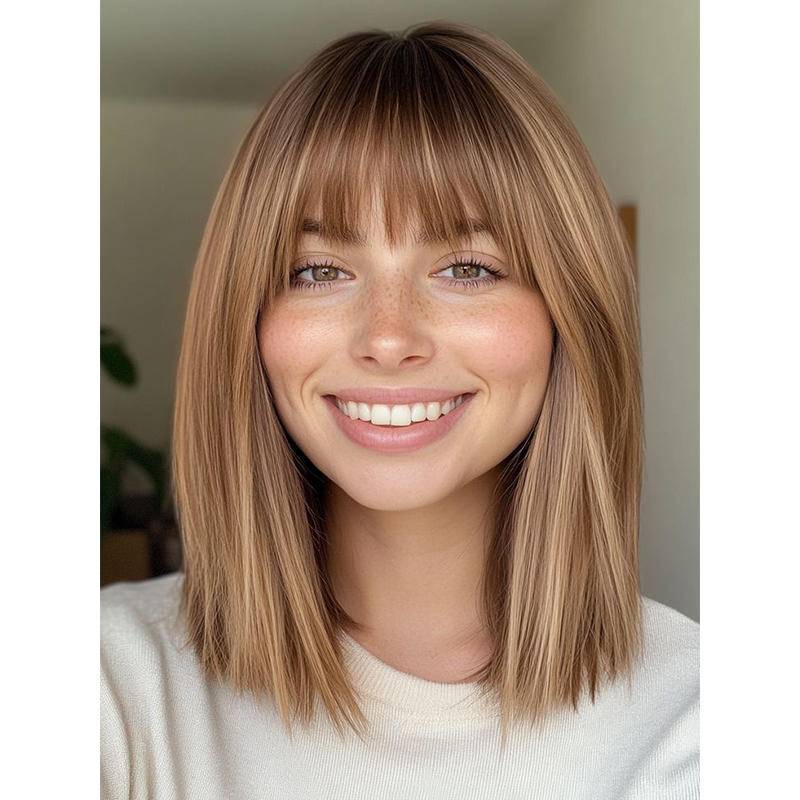 Comfortable&Breathable Straight Hair Topper With Bangs For  Women With Thinning Hair