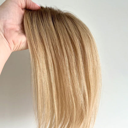 Shoulder Length Grey Full Handtied Mono Base Human Hair Topper for Women