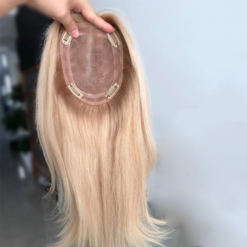Shoulder Length Grey Full Handtied Mono Base Human Hair Topper for Women