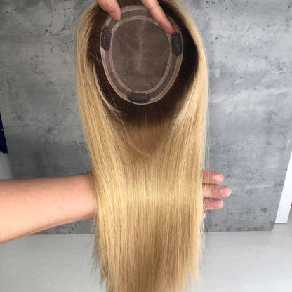 Shoulder Length Grey Full Handtied Mono Base Human Hair Topper for Women