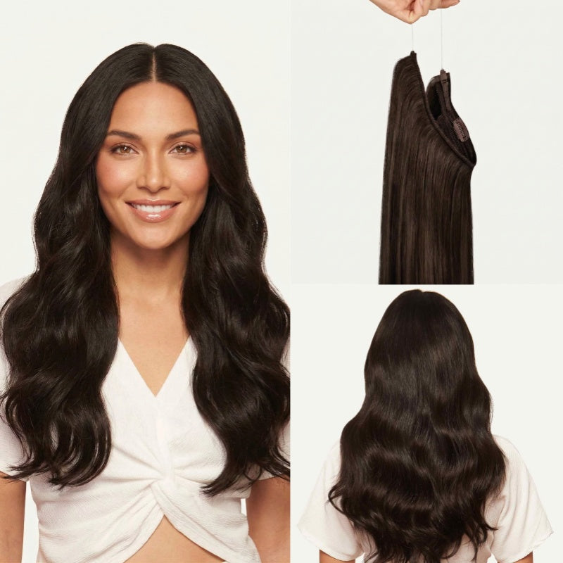 100% Human Hair Halo Extensions - Ash Brown Highlights