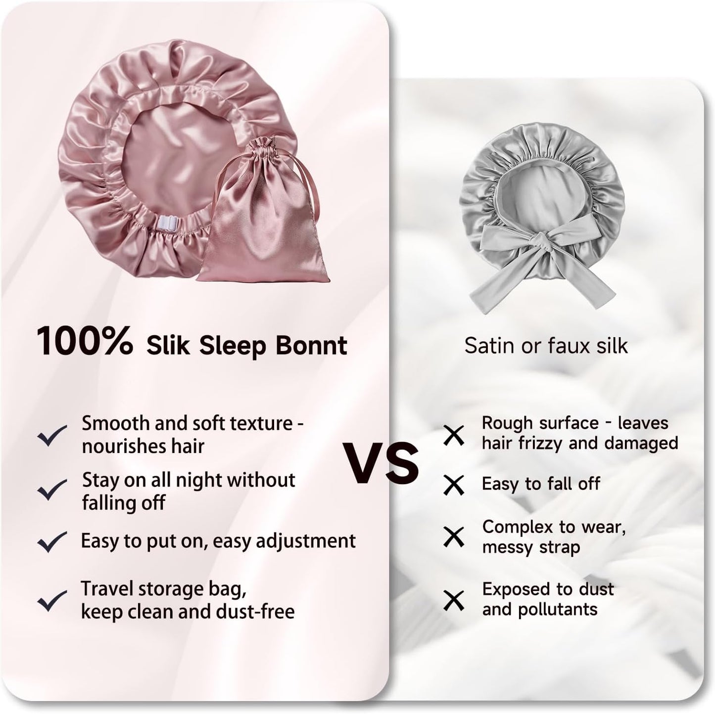 Mulberry Silk Bonnet for Sleeping Women, 22 Momme Double Layer Silk Hair Wrap