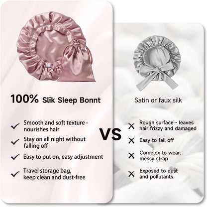 Mulberry Silk Bonnet for Sleeping Women, 22 Momme Double Layer Silk Hair Wrap