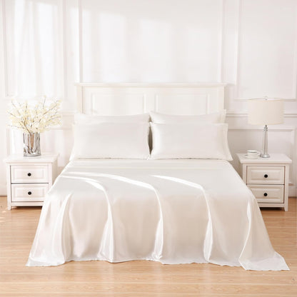 4 Piece Luxury Satin Bed Sheets Set with Pillowcases - Ultra Soft & Silky, Hypoallergenic