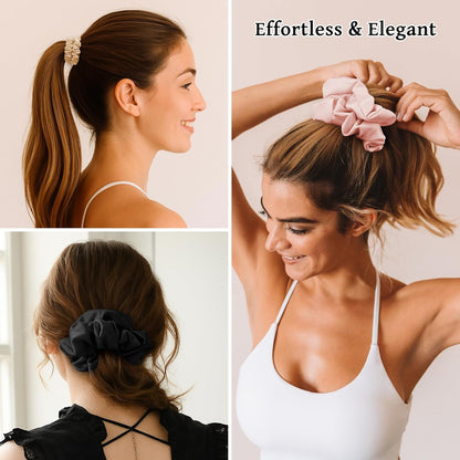 6PCS 100% Mulberry Silk Scrunchies Set, 2 Large and 4 Thin Silk Hair Ties for Women