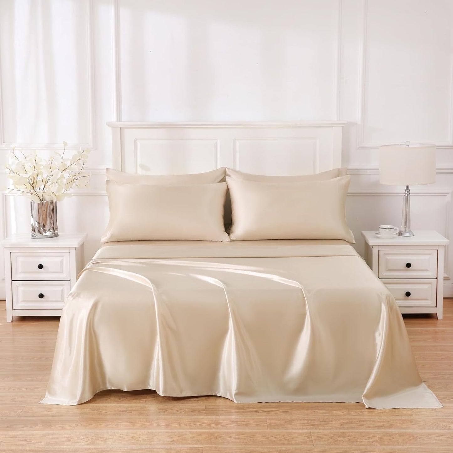 4 Piece Luxury Satin Bed Sheets Set with Pillowcases - Ultra Soft & Silky, Hypoallergenic